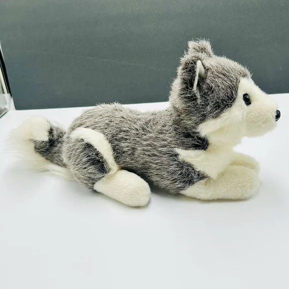 1996 Husqvarna Siberian Husky Wolf Dog Plush Puppy 15” Laying Stuffed Animal - Picture 5 of 10